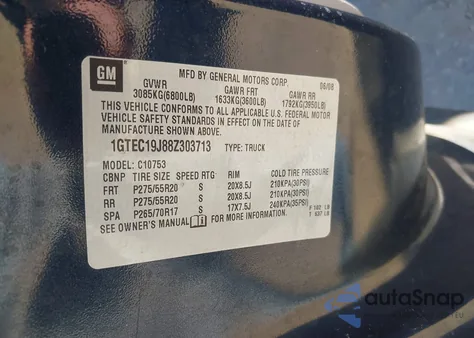 2008 GMC Sierra 1500 Sle1 z USA, uszkodzony, nr VIN 1GTEC19J88Z303713